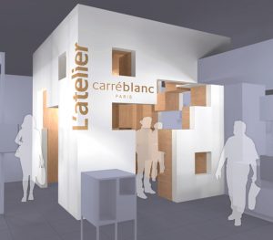 Espace de découverte des produits du magasin, atelier en forme de cube