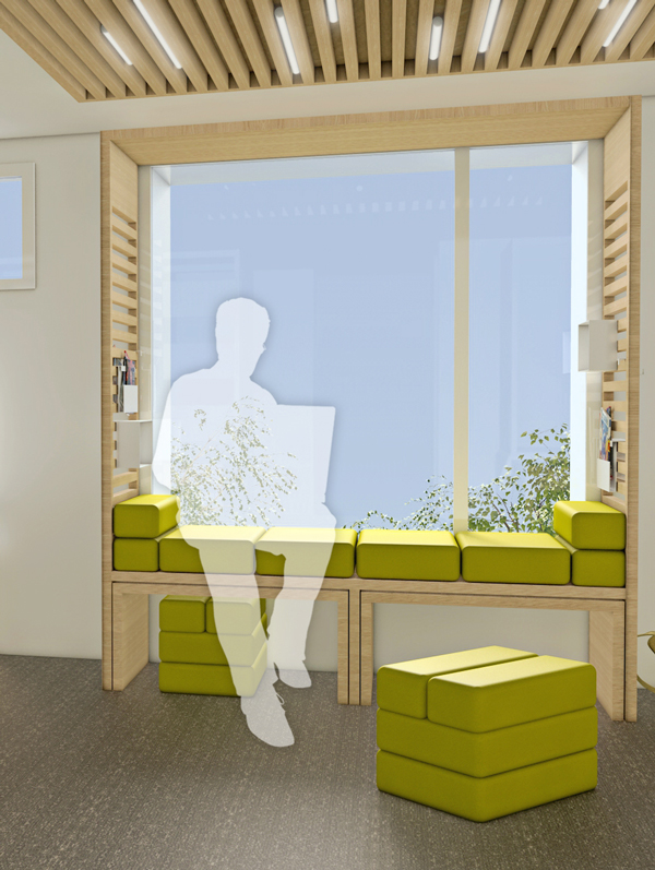 Aménagement d'un bow window avec du mobilier modulable